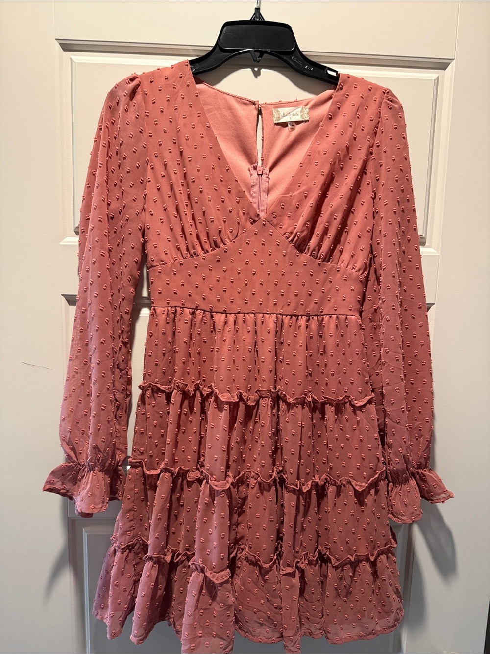 Altar'd State Dusty Rose Long-Sleeve Tiered Ruffle Dress